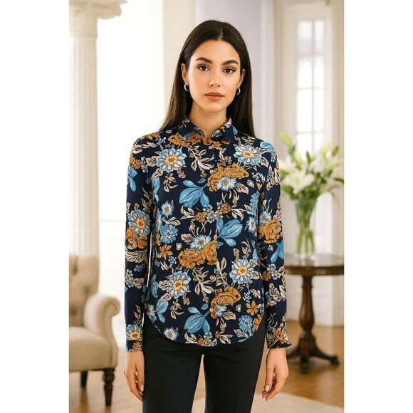 H&M Conscious 2 Shirt Women's Long Sleeve Floral Button-Up Lightweight Sheer Top - Picture 1 of 12